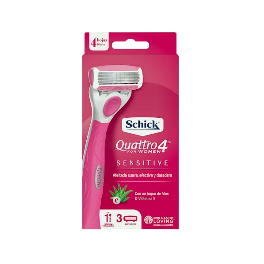 MÁQUINA PARA AFEITAR SCHICK QUATTRO 4 HOJAS ROSADA
