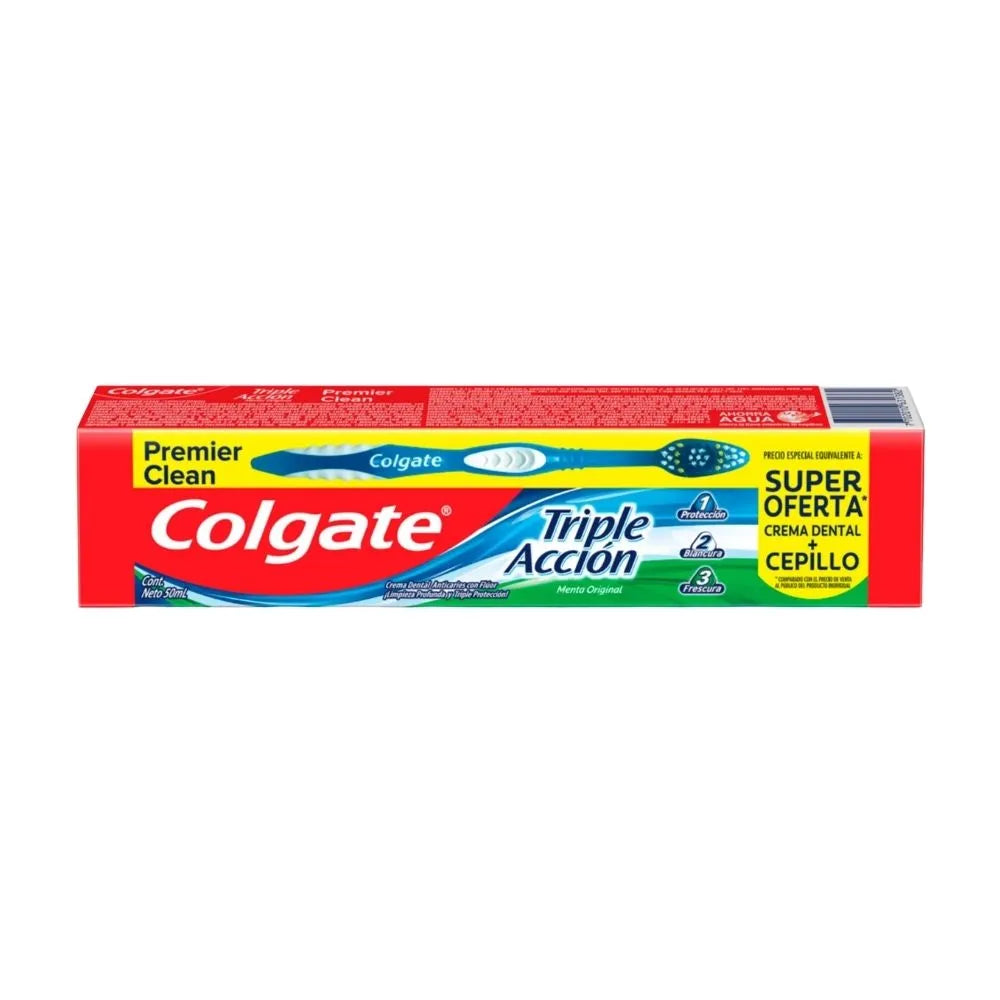 CREMA DENTAL COLGATE TRIPLE ACCIÓN 50 ML + CEPILLO DENTAL CLEAN