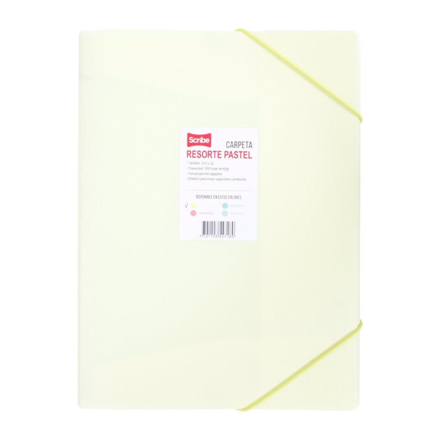 CARPETA SCRIBE PLASTICA RESORTE PASTEL OFICIO