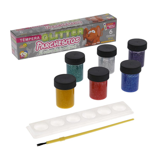 TEMPERA PARCHESITOS GLITTER CJ * 6