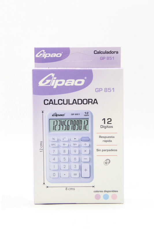 CALCULADORA GIPAO PASTEL 12 DIGITOS PEQUEÑA GP851