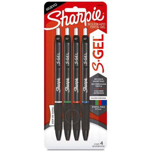 LAPICERO SHARPIE GEL 0.7 BLISTER * 4 NEGRO/COLORES