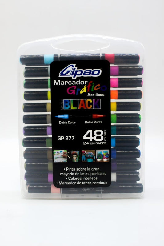 ESTUCHE MARCADOR GRAFICO GIPAO DUO BLACK * 24/48 GP277