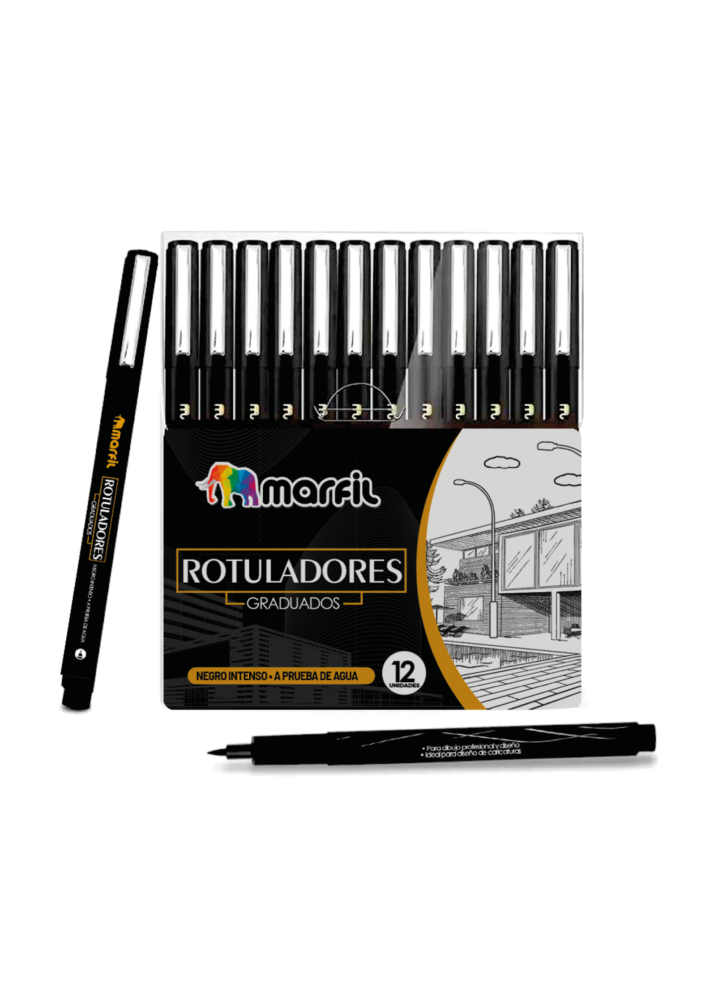 ROTULADORES GRADUADOS MARFIL ESTUCHE* 12  NEGRO