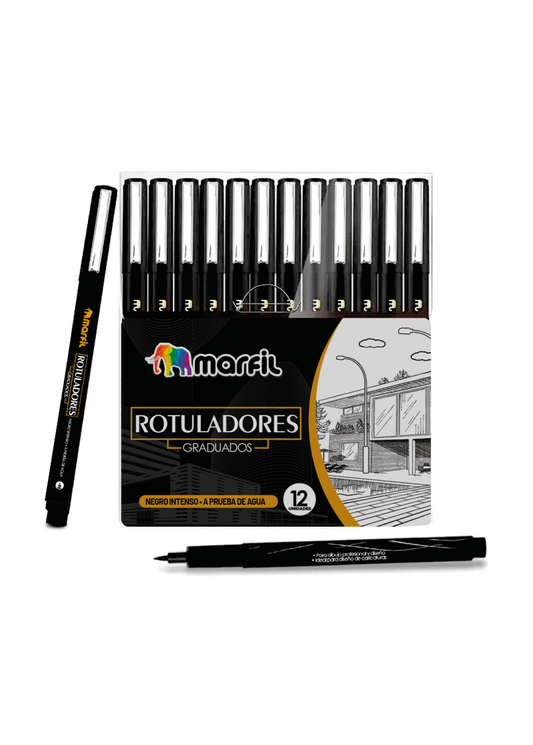 ROTULADORES GRADUADOS MARFIL ESTUCHE* 12  NEGRO