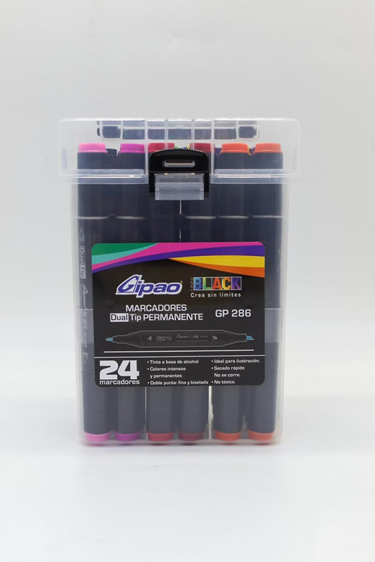 MARCADOR BLACK GIPAO DUAL TIP PERMANENTE * 24 GP286