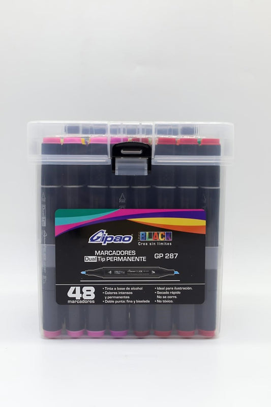 MARCADOR BLACK GIPAO DUAL TIP PERMANENTE * 48 GP287