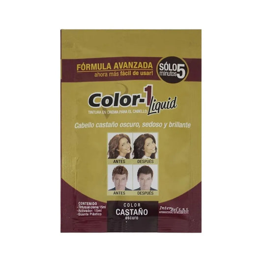 TINTE COLOR 1 LÍQUIDO CASTAÑO SOBRES 15 ML
